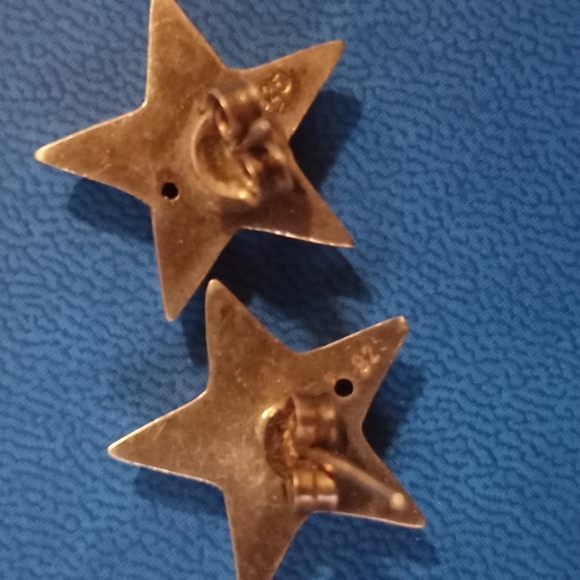 Vintage 925 Silver Puffy Star Earrings - Picture 7 of 7